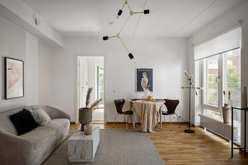 Modern living room with warm layered interior design