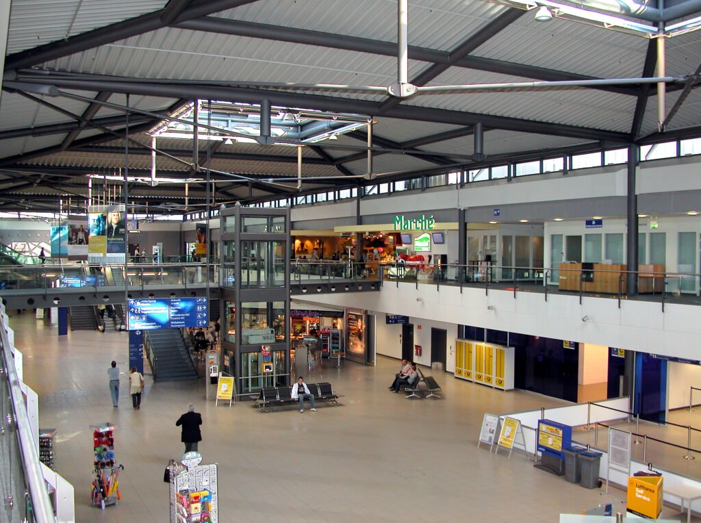 Leipzig/Halle Airport terminal and access road in Germany