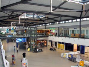 Leipzig/Halle Airport terminal and access road in Germany