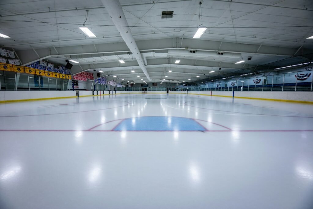 Indoor ice hockey rink ready for play