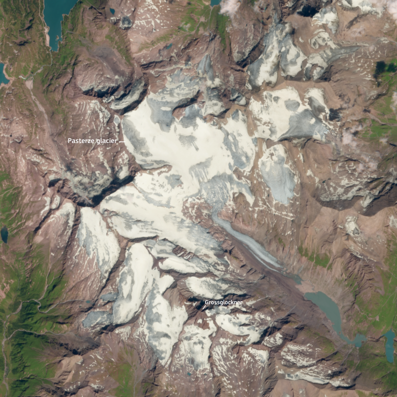 Satellite view of Austria's Pasterze Glacier in the Alps