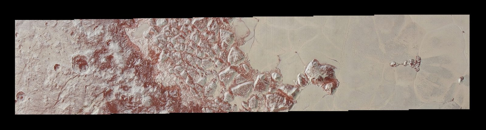 NASA New Horizons image of Pluto showing the icy Sputnik Planitia region and surrounding terrain