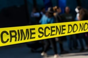 Crime scene tape at an active investigation